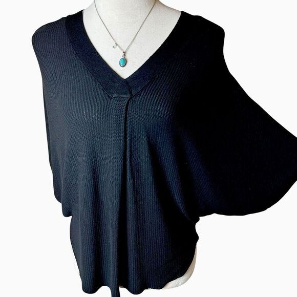 Kerisma Black Batwing Knit Top M / L | Draped Relaxed Fit V-Neck Chic Pullover - Picture 6 of 11